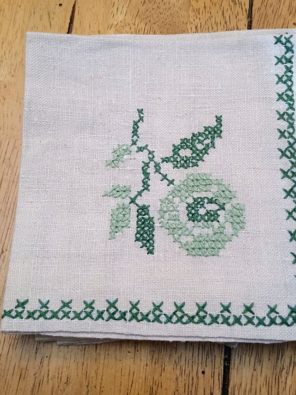 4 green hand embroidered cocktail napkins